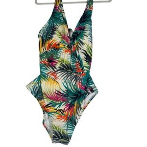 Shade & Shore Tropical Leaf‎ Print One-Piece Swimsuit XL (16) NWT